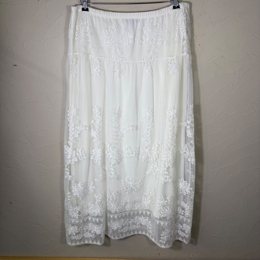 Conrad C Collection Lace Mesh Maxi Skirt Women Floral Fairy Romantic Embroidered